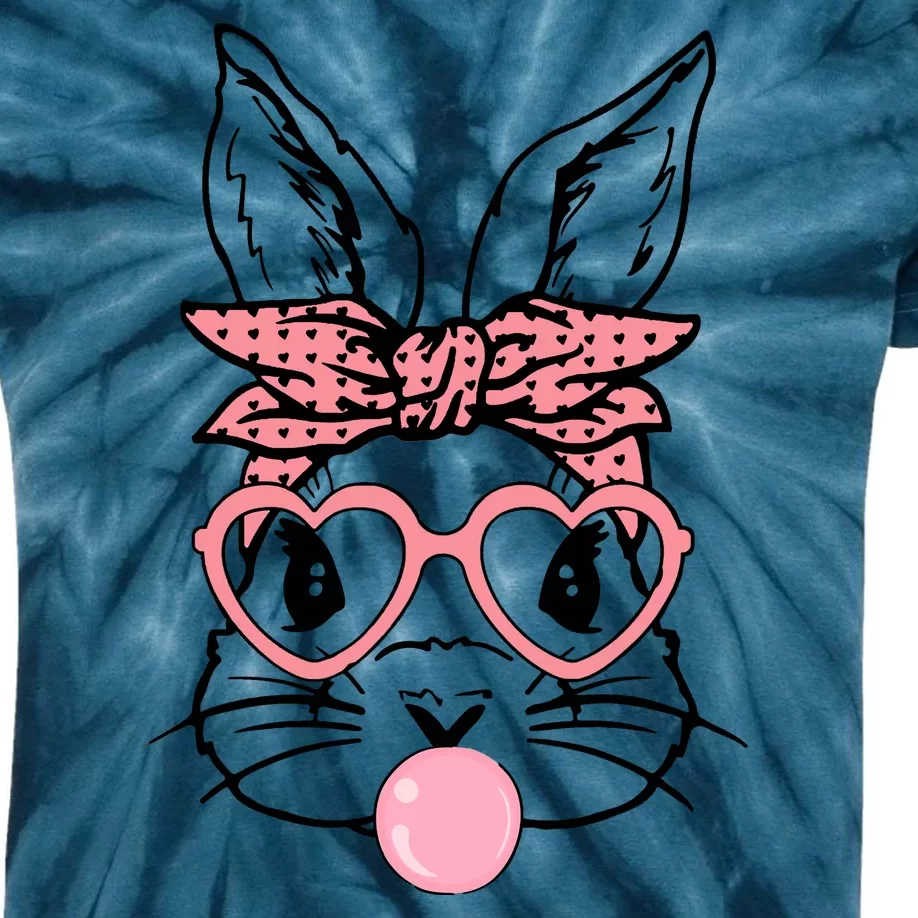 Cute Bunny With Bandana Heart Glasses Bubblegum Easter Day Kids Tie-Dye T-Shirt