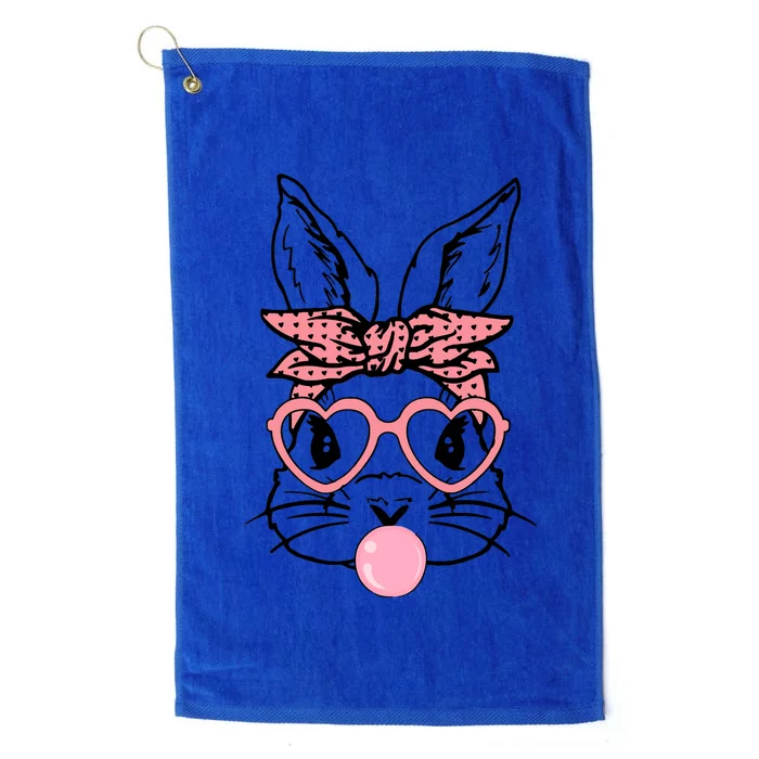 Cute Bunny With Bandana Heart Glasses Bubblegum Easter Day Platinum Collection Golf Towel