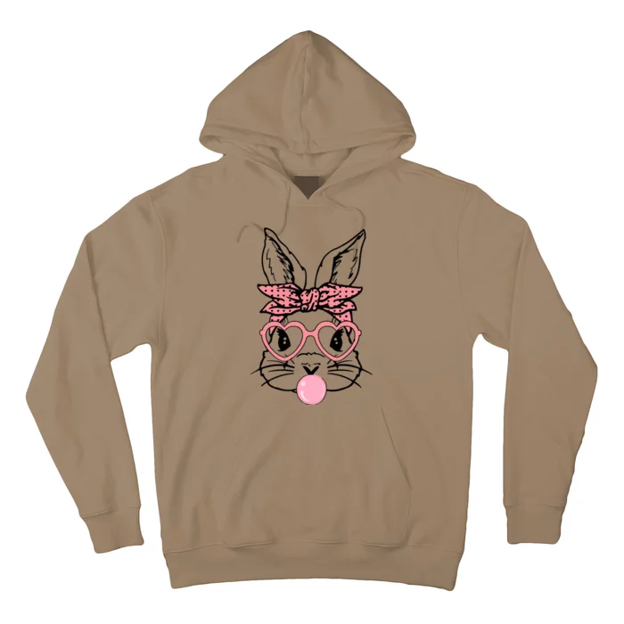 Cute Bunny With Bandana Heart Glasses Bubblegum Easter Day Hoodie