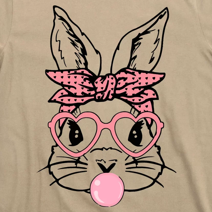 Cute Bunny With Bandana Heart Glasses Bubblegum Easter Day T-Shirt