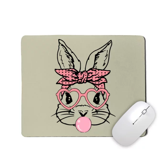 Cute Bunny With Bandana Heart Glasses Bubblegum Easter Day Mousepad