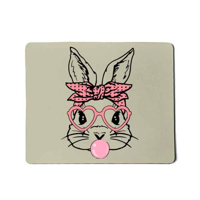 Cute Bunny With Bandana Heart Glasses Bubblegum Easter Day Mousepad