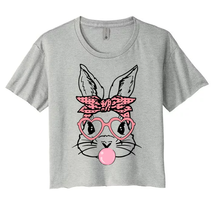 Cute Bunny With Bandana Heart Glasses Bubblegum Easter Day Women's Crop Top Tee