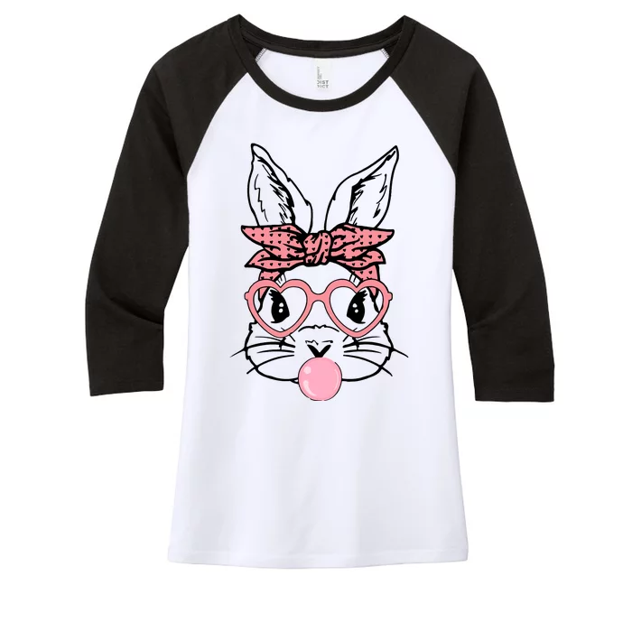 Cute Bunny With Bandana Heart Glasses Bubblegum Easter Day Women's Tri-Blend 3/4-Sleeve Raglan Shirt