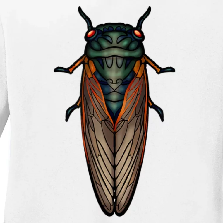 Cicada Brood X Magicicada Septendecim Red Eyed Cicadas Ladies Long Sleeve Shirt