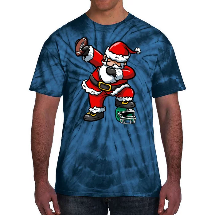 Christmas Boy Xmas Dabbing Santa Claus Football Tie-Dye T-Shirt