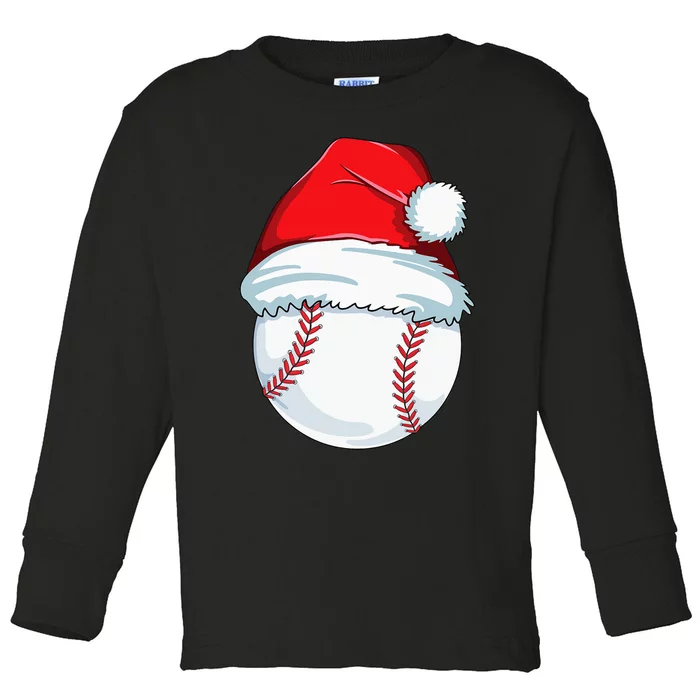 Christmas Baseball Xmas Santa Hat Ball Toddler Long Sleeve Shirt