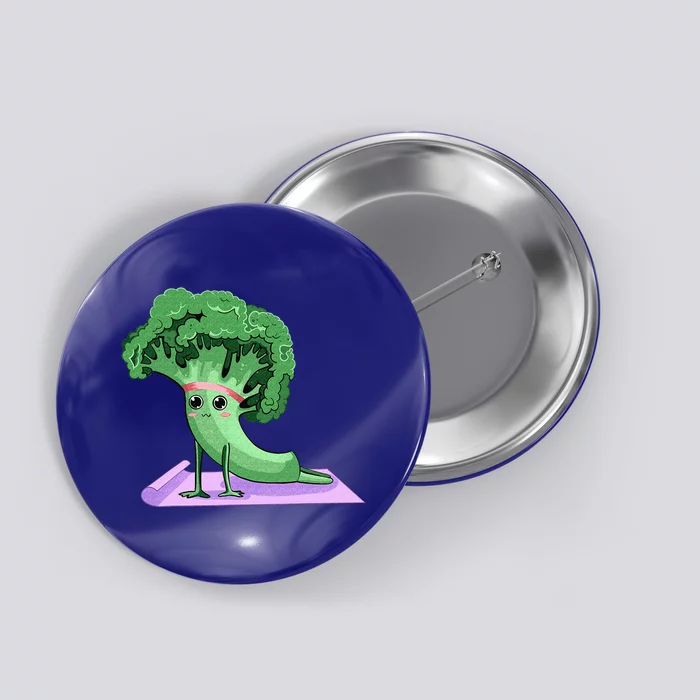 Cute Broccoli Yoga Pose Funny Yogi Broccoli Lover Button