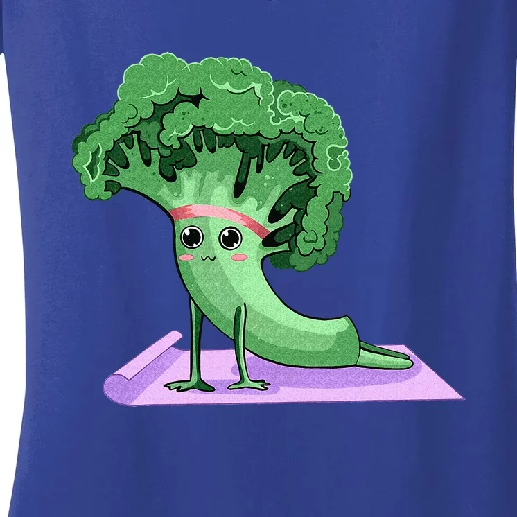 Cute Broccoli Yoga Pose Funny Yogi Broccoli Lover Women's V-Neck T-Shirt