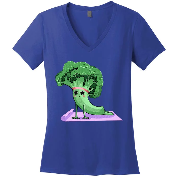 Cute Broccoli Yoga Pose Funny Yogi Broccoli Lover Women's V-Neck T-Shirt