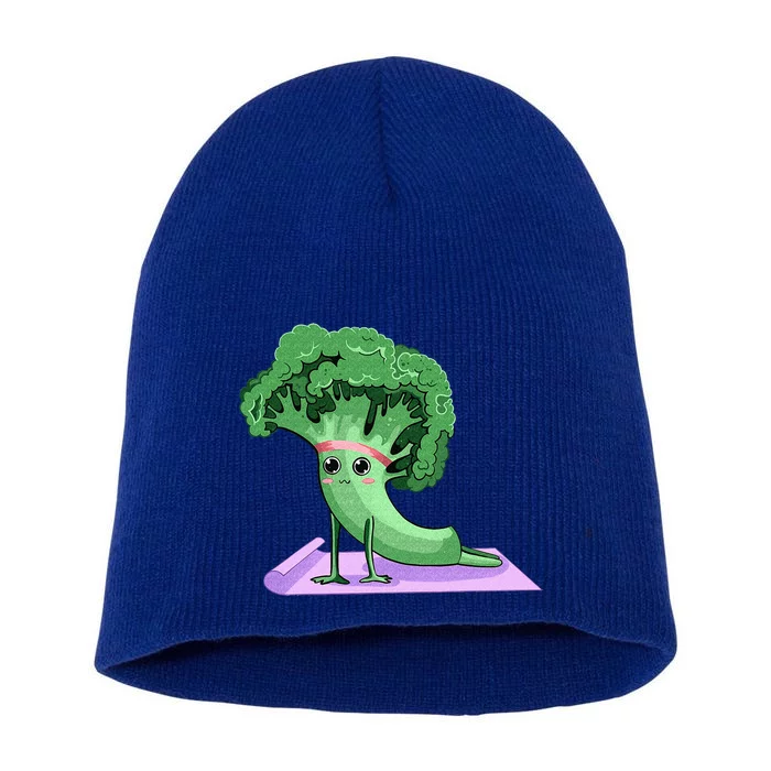 Cute Broccoli Yoga Pose Funny Yogi Broccoli Lover Short Acrylic Beanie