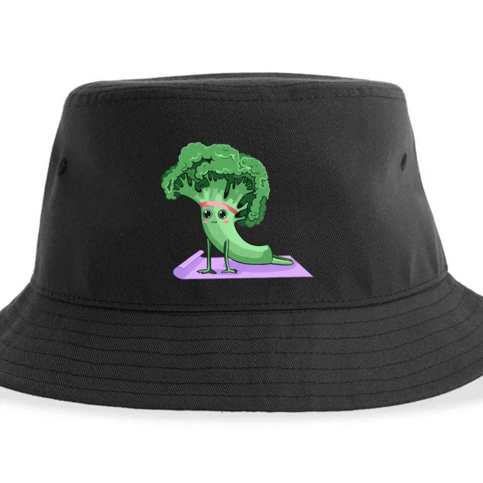 Cute Broccoli Yoga Pose Funny Yogi Broccoli Lover Sustainable Bucket Hat