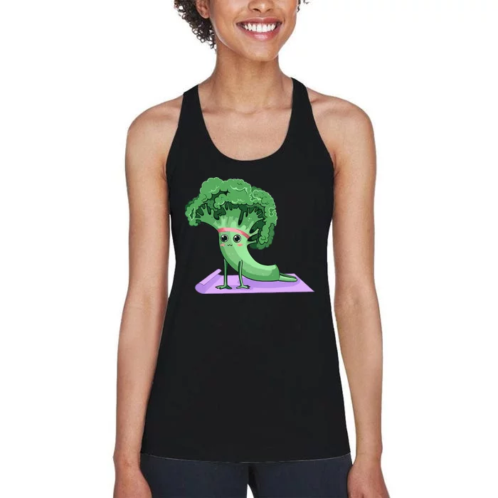 Cute Broccoli Yoga Pose Funny Yogi Broccoli Lover Women's Racerback Tank