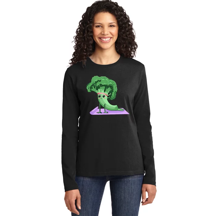 Cute Broccoli Yoga Pose Funny Yogi Broccoli Lover Ladies Long Sleeve Shirt