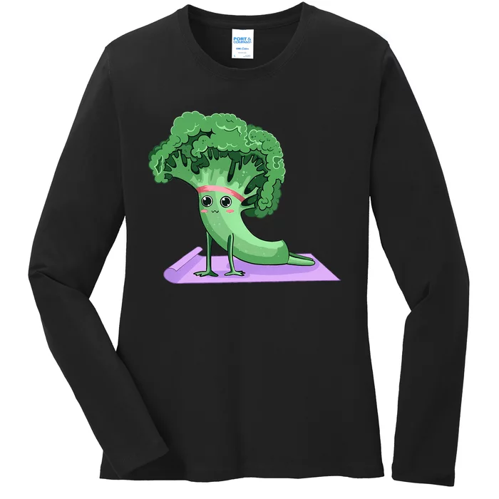 Cute Broccoli Yoga Pose Funny Yogi Broccoli Lover Ladies Long Sleeve Shirt