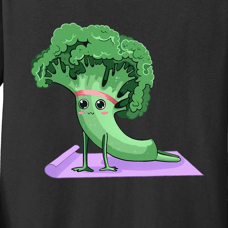 Cute Broccoli Yoga Pose Funny Yogi Broccoli Lover Kids Long Sleeve Shirt