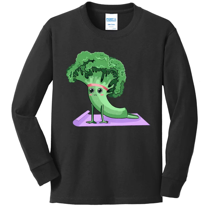 Cute Broccoli Yoga Pose Funny Yogi Broccoli Lover Kids Long Sleeve Shirt