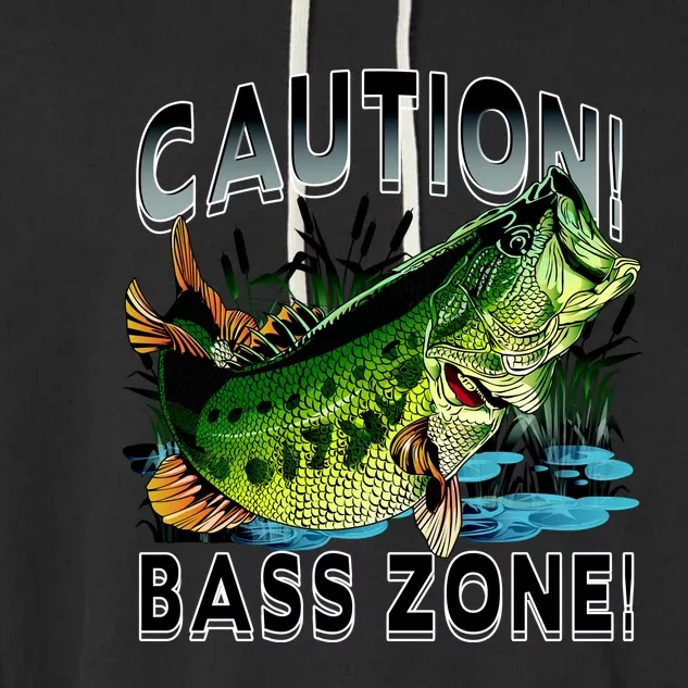 Caution Bass Zone Funny Fishing Garment-Dyed Fleece Hoodie