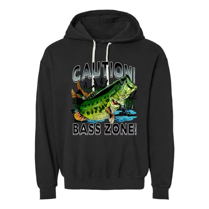 Caution Bass Zone Funny Fishing Garment-Dyed Fleece Hoodie