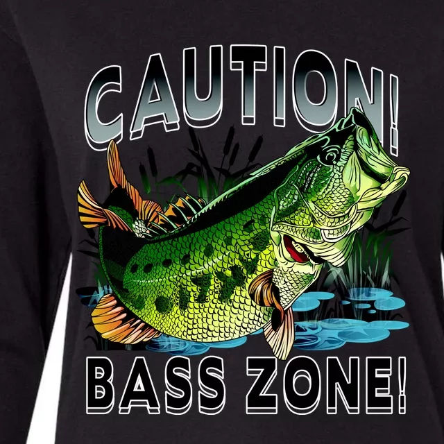 Caution Bass Zone Funny Fishing Womens Cotton Relaxed Long Sleeve T-Shirt