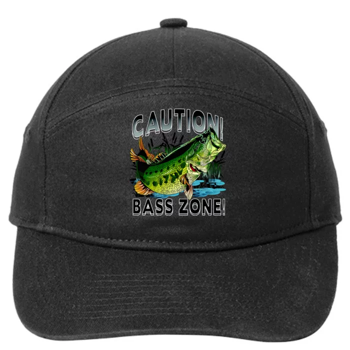 Caution Bass Zone Funny Fishing 7-Panel Snapback Hat