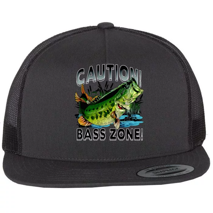 Caution Bass Zone Funny Fishing Flat Bill Trucker Hat