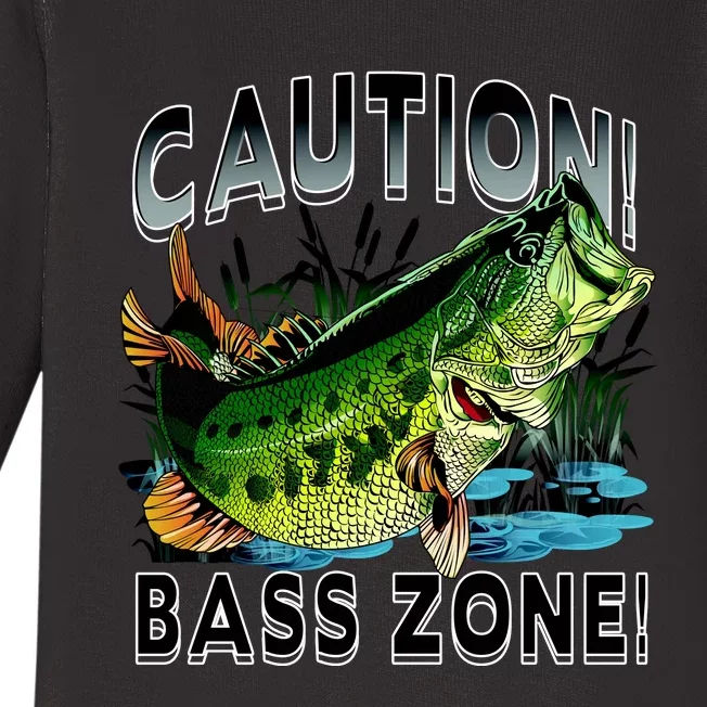 Caution Bass Zone Funny Fishing Baby Long Sleeve Bodysuit