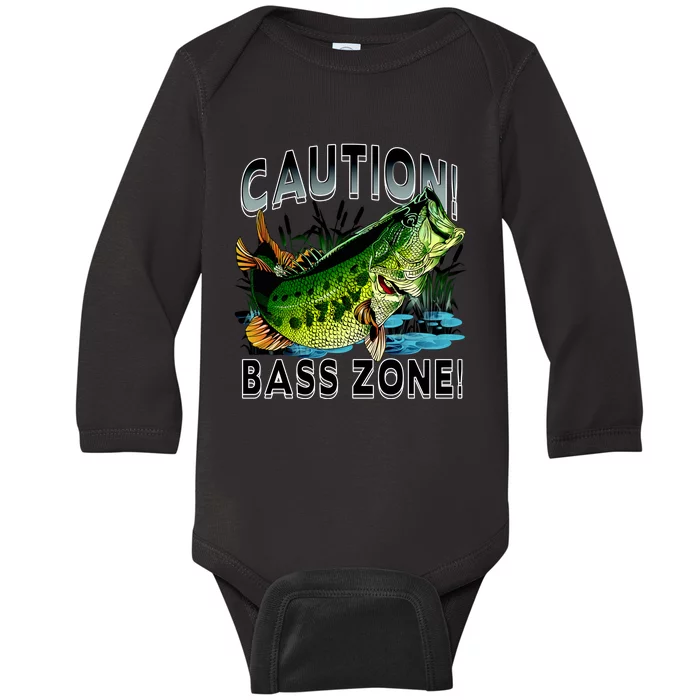 Caution Bass Zone Funny Fishing Baby Long Sleeve Bodysuit