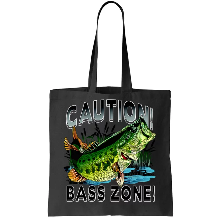 Caution Bass Zone Funny Fishing Tote Bag