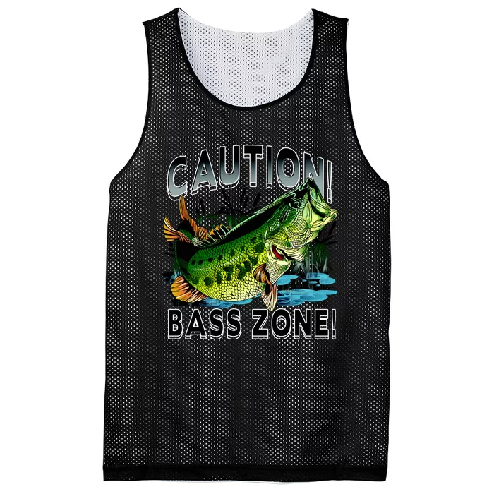 Caution Bass Zone Funny Fishing Mesh Reversible Basketball Jersey Tank