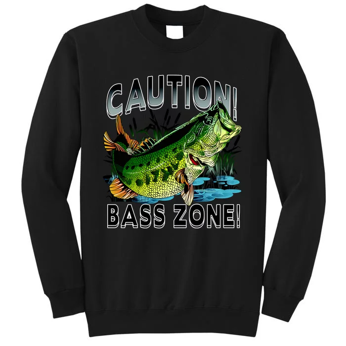 Caution Bass Zone Funny Fishing Tall Sweatshirt