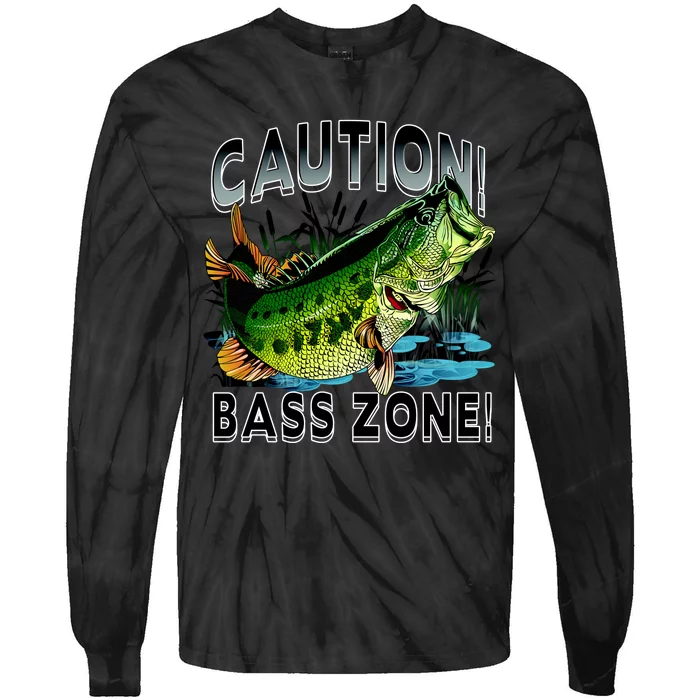 Caution Bass Zone Funny Fishing Tie-Dye Long Sleeve Shirt