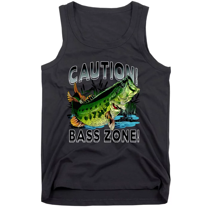 Caution Bass Zone Funny Fishing Tank Top