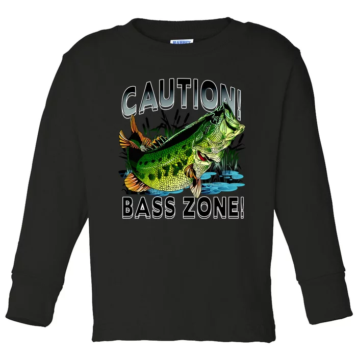 Caution Bass Zone Funny Fishing Toddler Long Sleeve Shirt