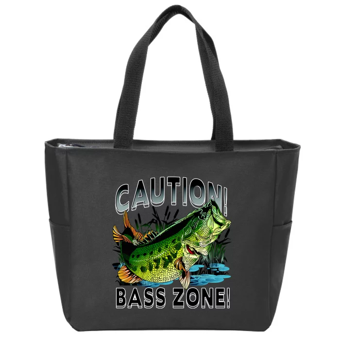 Caution Bass Zone Funny Fishing Zip Tote Bag