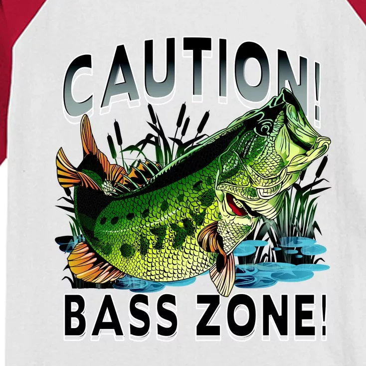 Caution Bass Zone Funny Fishing Kids Colorblock Raglan Jersey