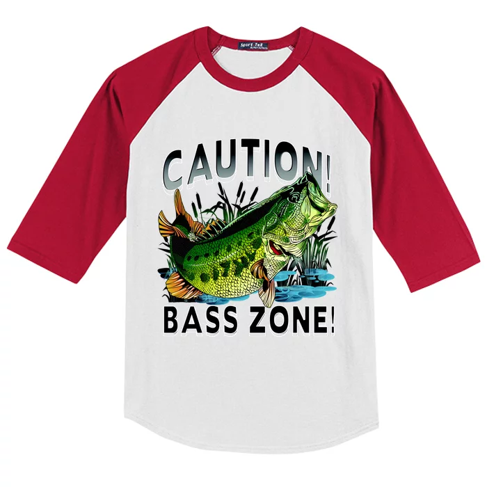 Caution Bass Zone Funny Fishing Kids Colorblock Raglan Jersey