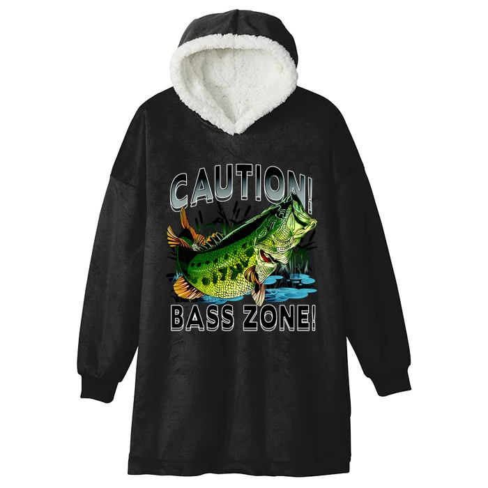 Caution Bass Zone Fishing Hooded Wearable Blanket