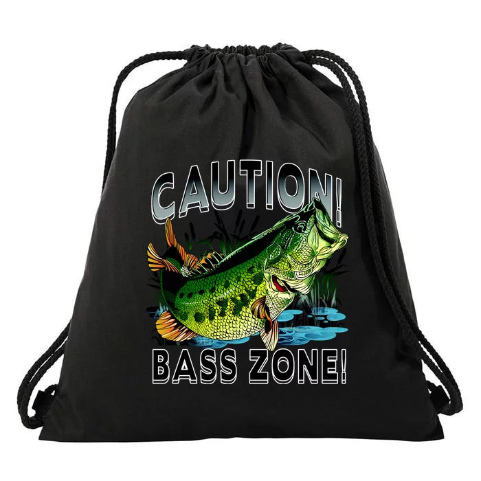 Caution Bass Zone Fishing Drawstring Bag