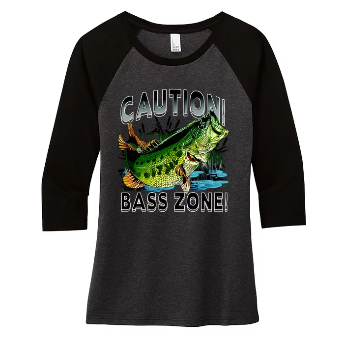 Caution Bass Zone Fishing Women's Tri-Blend 3/4-Sleeve Raglan Shirt