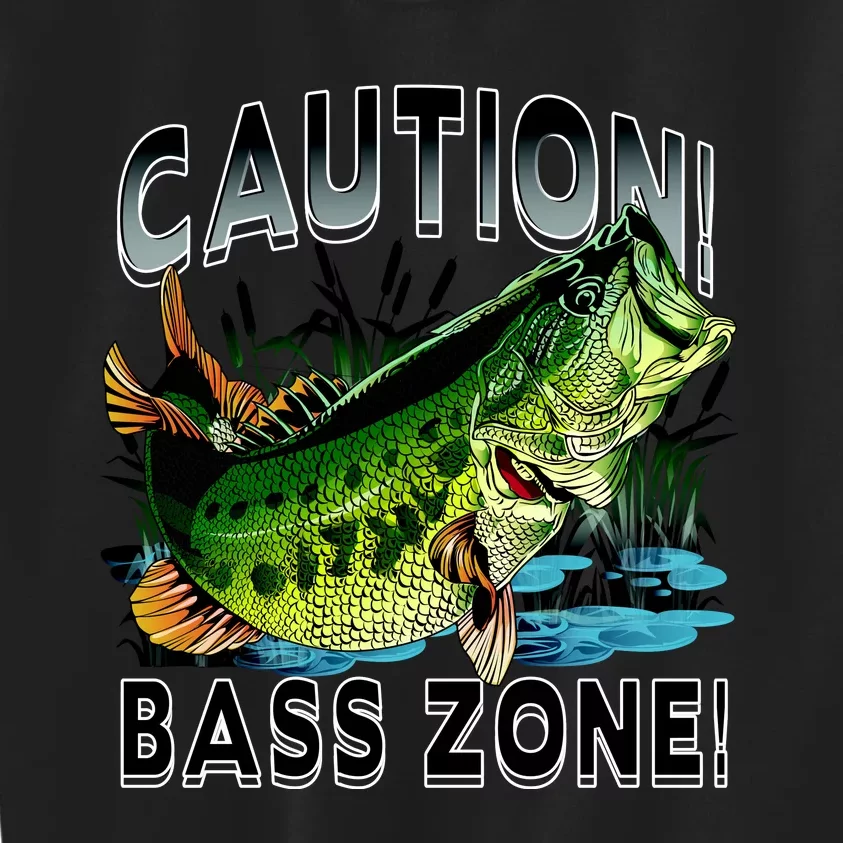 Caution Bass Zone Fishing Kids Sweatshirt