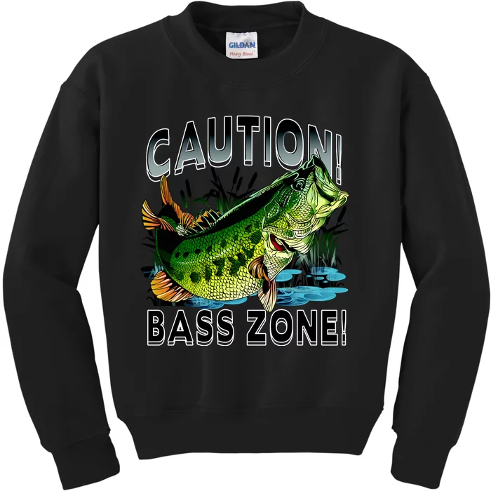 Caution Bass Zone Fishing Kids Sweatshirt