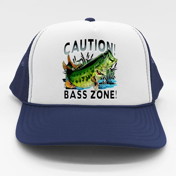 Caution Bass Zone Fishing Trucker Hat