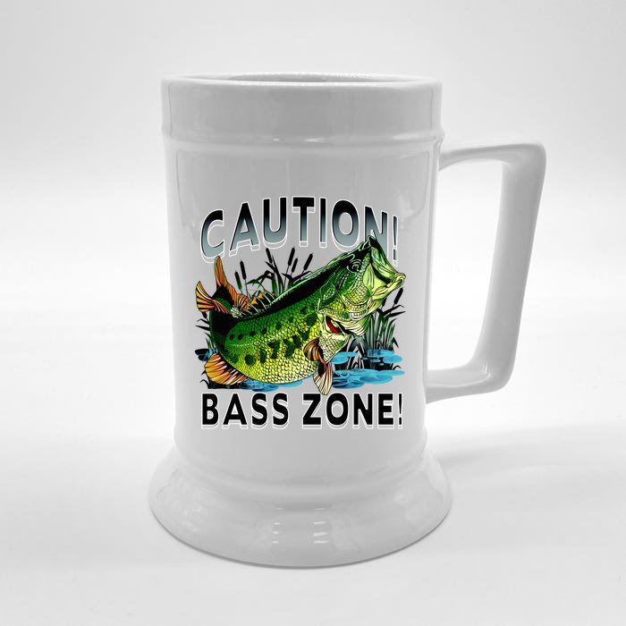 Caution Bass Zone Fishing Front & Back Beer Stein