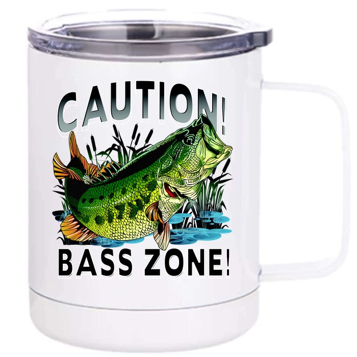 Caution Bass Zone Fishing Front & Back 12oz Stainless Steel Tumbler Cup