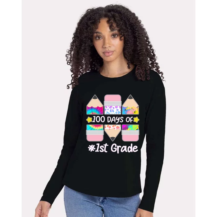 Cute Colorful 100 Days Of 1st Grade Womens Cotton Relaxed Long Sleeve T-Shirt