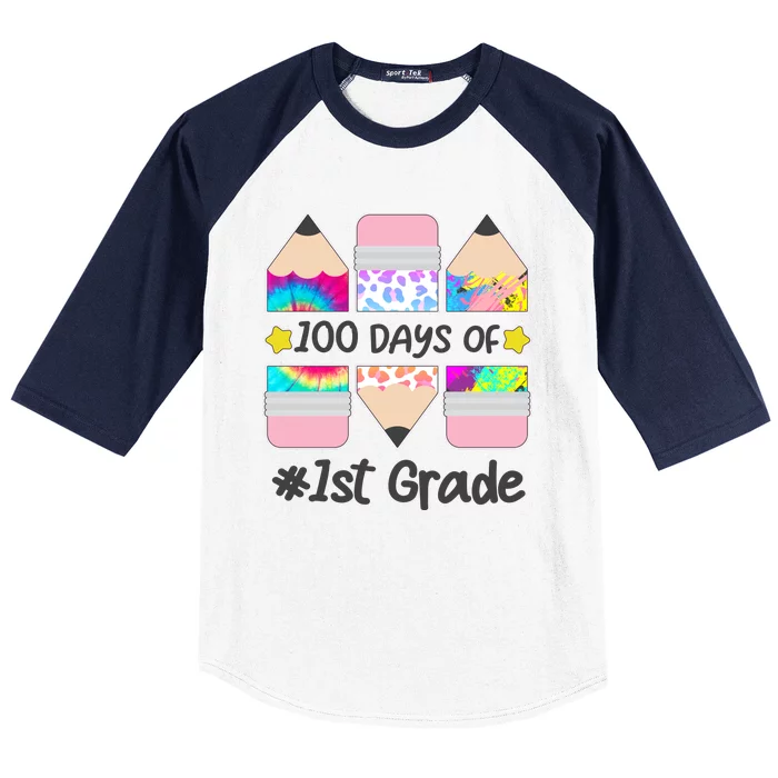 Cute Colorful 100 Days Of 1st Grade Baseball Sleeve Shirt