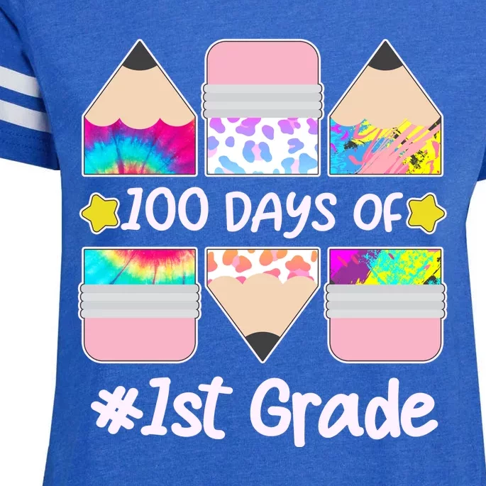 Cute Colorful 100 Days Of 1st Grade Enza Ladies Jersey Football T-Shirt