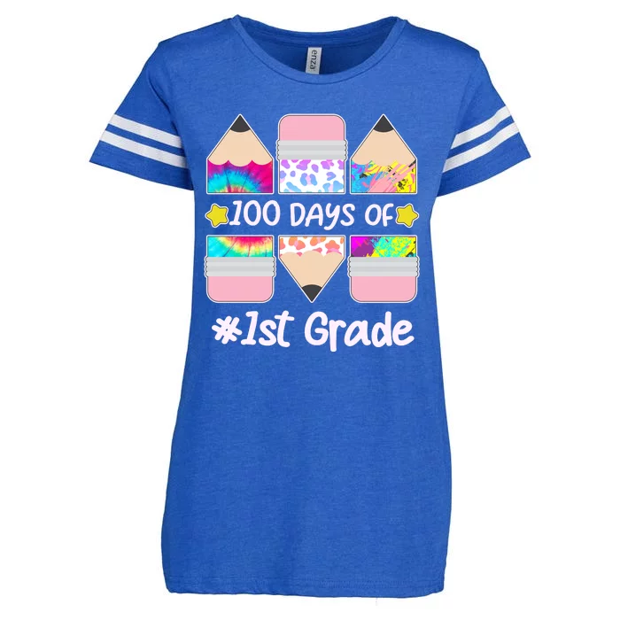 Cute Colorful 100 Days Of 1st Grade Enza Ladies Jersey Football T-Shirt