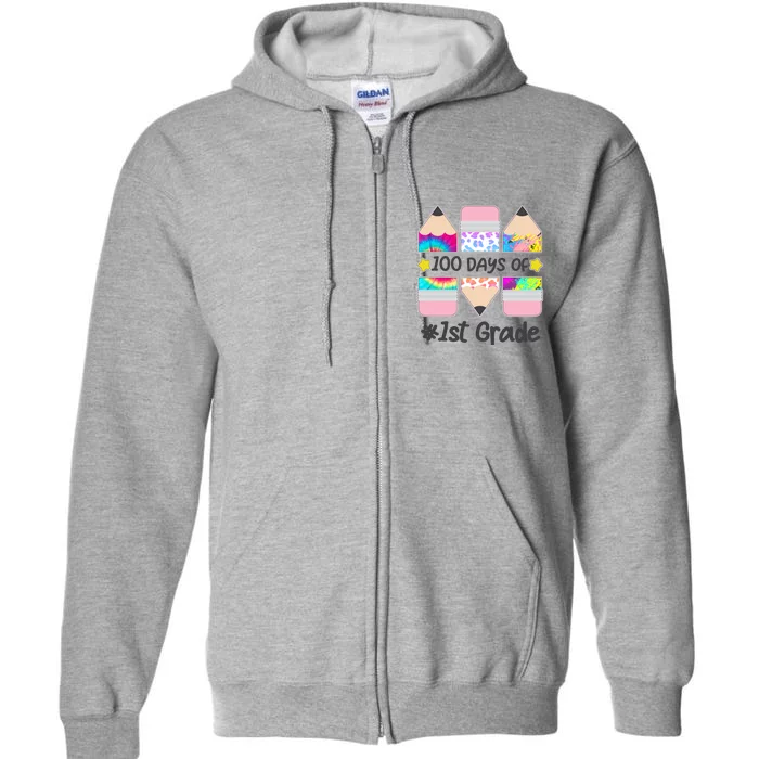 Cute Colorful 100 Days Of 1st Grade Full Zip Hoodie